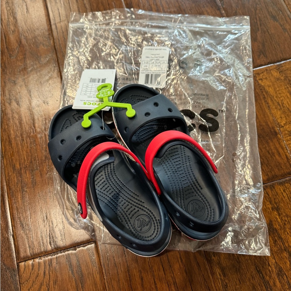 Crocs Crocband Sandals Navy and Red J2 NWT